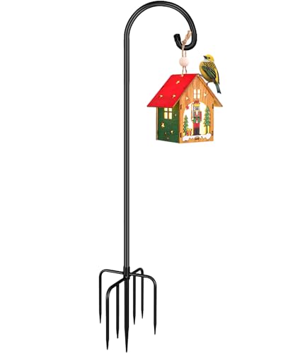 Shepherd Hook 92 Inch Tall Heavy-Duty Metal Garden Hanging Pole Stake for Bird Feeder Pole Plant Baskets, Black (1 Pack) - size: 92in-1pcs