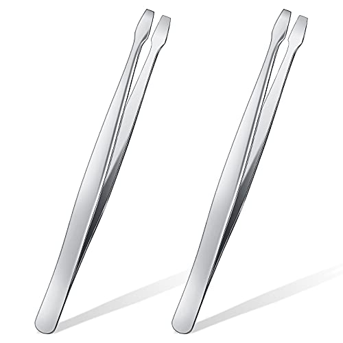 Zhehao 2 Pcs Flat Tip Tweezer Blunt Tip Tweezers Stainless Steel, 4.75"
