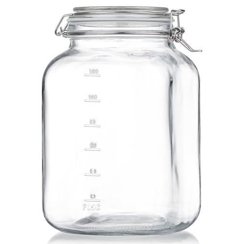 Folinstall 1 Gallon Glass Jar with Airtight Lid, 4.3" Wide Mouth Mason Jars