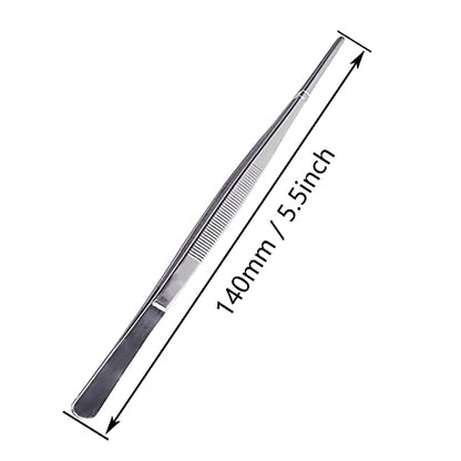 5.5 Inch Straight Tip Long Forceps Tweezers, Serrated Flat Tips Surgical Tongs Jewelers Needle Metal Sewing Sharp Kitchen Cooking Tweezers With Teeth Knurled Handles (1PCS-140mm) - color: Straight-1pcs-5.5inch