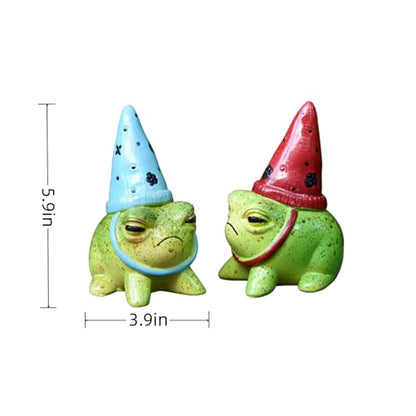 2Pcs Cute Resin Frog Figurines with Hats, Miniature Garden Animal Statues, Flower-Themed Fairy Garden Decor for Succulent Planters, Indoor & Outdoor Home Patio Yard Decoration