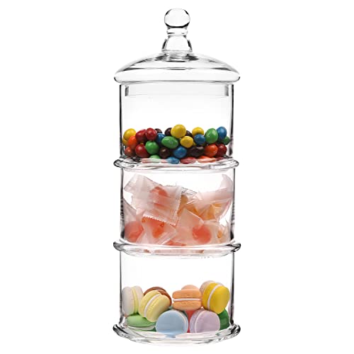 MyGift 16 Inch Modern 3 Tier Clear Glass Stacking Apothecary Jars with Lid - color: Clear