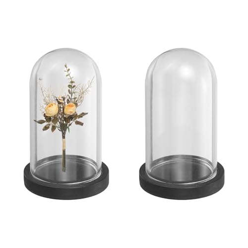 uxcell 2pcs Glass Display Dome 1.2"x2.1" Clear Cloche Glass Dome Bell Black - color: Black, size: 1.2x2.1"