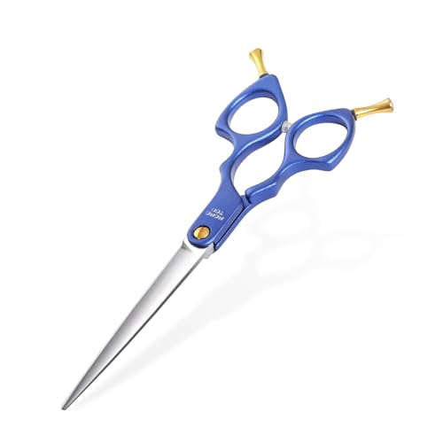 6.5'' Small Blue Dog Grooming Scissors | Straight, Professional Trimming Shears, Ultra-Lightweight Offset Handle, 440C Stainless Steel, For Face and Paws - color: Blue Straight