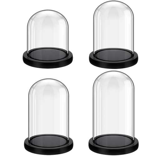 Suclain 4Pc Glass Dome Cloche with Wood Base, Black, 4.3/5.1/5.9/6.7 x 3.8 - color: Black, size: 4.3/5.1/5.9/6.7 x 3.8"