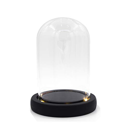 3.54" D X 4.33" H Clear Glass Dome Cloche with Black LED Lights Base,Glass Display Bell Jar Ornament - color: Lighted Base - Black, size: 3.54" D X 4.33" H