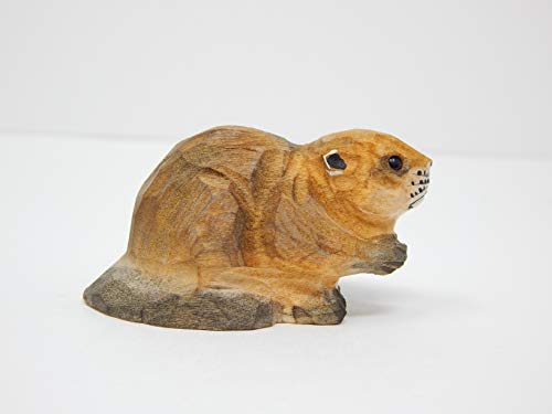 Selsela Hand-Carved Beaver Figurine - Miniature Wooden Forest Animal Statue, Castor Woodland Critter Small Anima, Rustic Handmade Carved Home Decor Folk Ornament and Collectible