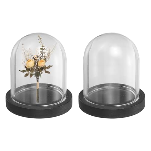 uxcell 2pcs Glass Display Dome 1.2"x1.3" Clear Cloche Glass Dome Bell Black - color: Black, size: 1.2x1.3"