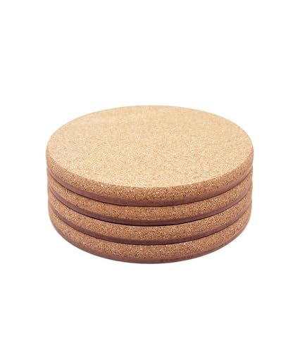 Cork Plant Coasters, Double Layers Hard Cork, 4 Inch, 4 Pcs | Double Layers, Eucalyptus Wood Back, Thick & Hard, Absorbent Cork Plant Mats, Cork Trivets for Hot Dishes, For House Plants - size: 4 inch - 4 Pcs