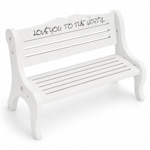 LOGOFUN Mini Wooden Dollhouse Park Bench, White | For Fairy Garden, Miniature House Furniture, Outdoor Scene Decoration