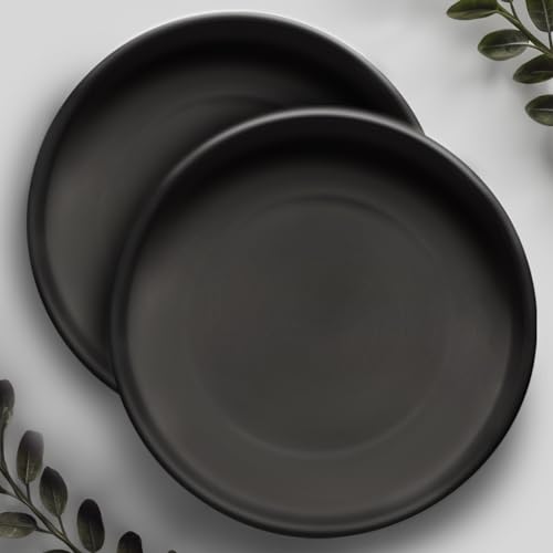 Heavy Duty Ceramic with Silicone Feet for Added Surface Protection - Scratch-Resistant Plant Drip Trays (Pack of 2) - Plant Plate for Pots 8.3" at the Base or Less, Saucer for Potted Plants - color: Black, size: 9" (2 Pack)