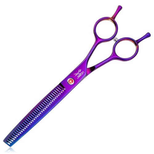 JASON Grooming Scissors for Dogs - Sharp Thinning Dog Shear with Muffler Pad, Stainless Steel Dog Grooming Shears Professional Texture Scissors for Pets Christmas Gift - color: Purple, size: 7.04