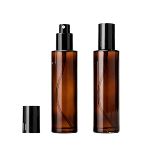 2 Pcs 100ml 3.4oz Amber Glass Spray Bottles Refillable Fine Mist Essential Oil Bottles Cosmetic Containers for Travel Aromatherapy Makeup Skincare - size: 3.4 Ounces