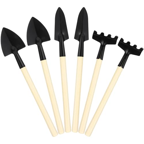 Mini Garden Tools Set, 6 Pcs Small Gardening Kit with Wooden Handle Rake, Shovel & Spade for Succulents, Bonsai, Terrariums, Houseplants, Potted Plants