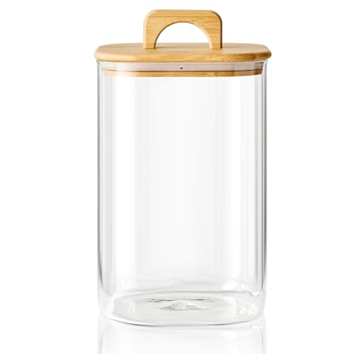 Sweejar 4 qt Large Jars with Bamboo Lids, 1 Gallon Glass Candy Jar with Lid, Sugar/Flour Storage Containers, 128 oz Big Glass Canisters with Airtight Lid, 1 Pack - style: 4qt(1gal) 1pcs