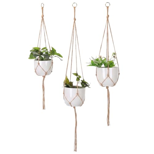 VASANA 3Pcs Macrame Plant Hanger Rope with Gold Hook Tassel3 Different Size Outdoor Indoor Hanging Planter Basket Decorative Flower Pot Holder for Boho Home Decor (Pots Not Included)