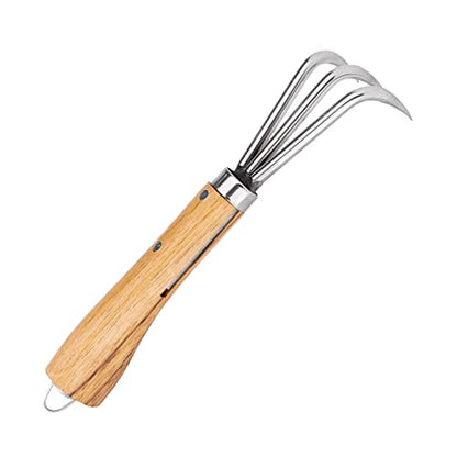 Nisaku NJP957 Nekaki Sanbondume Handheld Triple Claw Cultivator, Japanese Stainless Steel Tine Length 1.5-Inch, 5.5-Inch Polished Wood Handle - style: Triple Claw