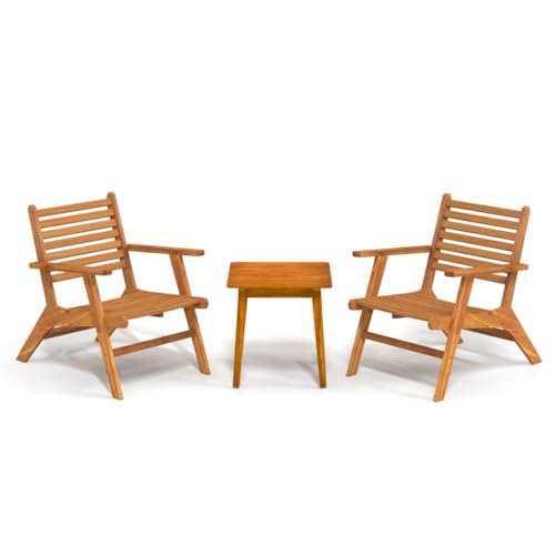 3-Piece Wood Bistro Set for Patio and Balcony, Rectangular Oiled Acacia Wood Outdoor Dining Set, Collapsible Table and Chairs Furniture Set for Garden and Terrace, Brown - size: Medium