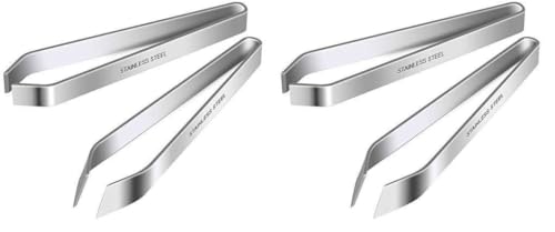 2 Pieces Fish Bone Tweezers, Stainless Steel Flat and Slant Tweezers Pliers Remover Tool (4.6") (Pack of 2) - size: silver (Pack of 2)