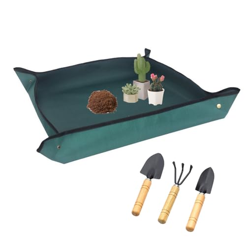 Repotting Mat Foldable Plant Transplant Tray 43.3"x29.5" | Mess-free potting work surface; Complete with 3 mini garden tools, perfect for indoor plants & succulents