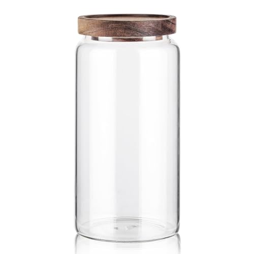 Labina Glass Storage Container Airtight Food Jars Kitchen Canister with Wood Lids, 40 Oz Wide Mouth Pantry Organization Glass Jar for Flour, Sugar, Cookie, Spagetti, Nuts and Candy - size: A5: 40 Oz 1 pcs