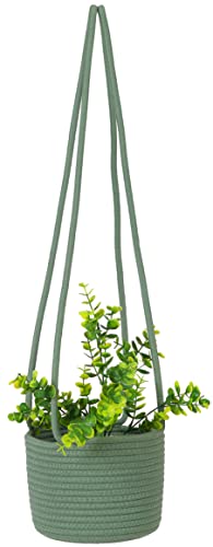 Hanging Planter Basket, Rope Woven Plant Holder hangers, Up to 7” Pot - color: Green