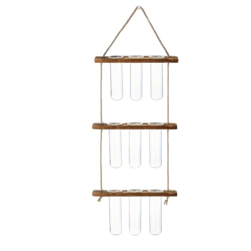 Plant Propagation Hanging Station, 3 Tier Wall Hanging Terrarium with Wooden Stand, Flower Vase Test Tube Glass Planter Stations for Hydroponic Cuttings, Home, Garden, and Office Decor
