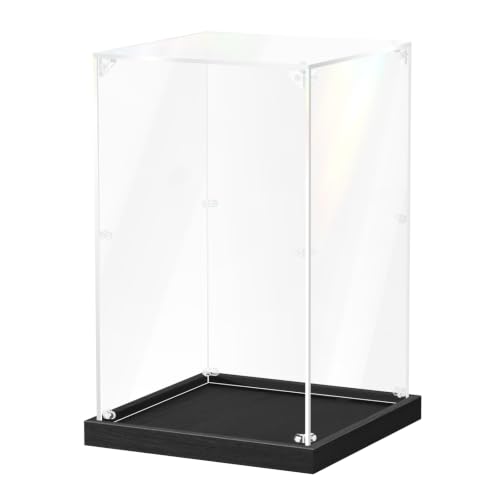 JUJOMAT Acrylic Display Case for Collectibles, Clear Box 10x10x16 in, Black - color: Black, size: 10 x 10 x 16 inches
