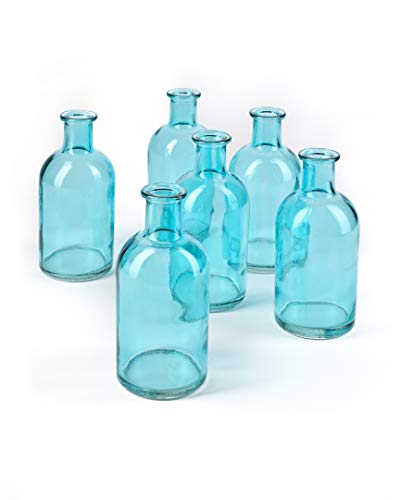 Serene Spaces Living 6-Piece Medicine Bottle Vases for Long Stem Flowers - Small Size, Turquoise Vases Set - color: Turquoise, Small, Set of 6