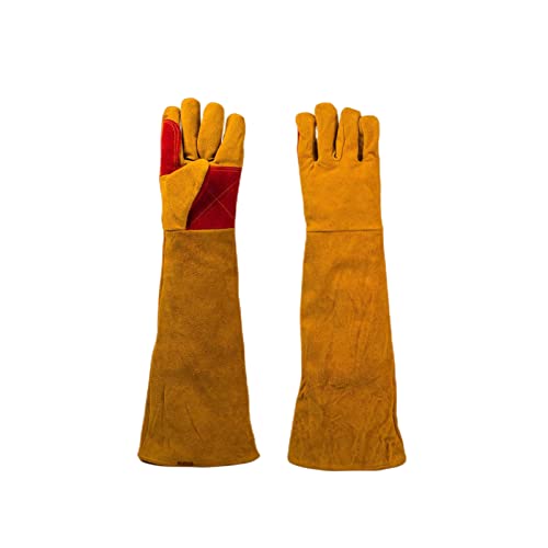 23.6 Inch Long Sleeves Leather Welding Gloves for Men, Heat Resistant Barbecue Stove Fire Gloves, Puncture Resistant Gloves for Garden and Animal Handling, Tool Gifts for Men Welders