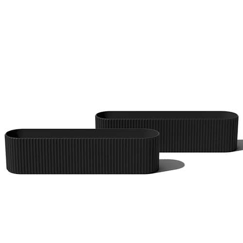 Veradek Demi Series Window Box Planter - Round Outdoor Planter | Made From a Durable Plastic-Stone Composite With Pre-Drilled Drainage Holes. Modern Patio/Tabletop Décor - color: Black, size: 36 inch - 2 Pack