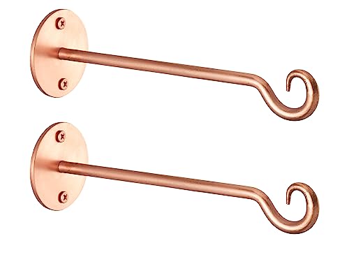 Monarch Abode Plant Hangers – Wall Mount Plant Hooks for Hanging Baskets, 7.5 Inch Metal Brushed Copper Fence Wall Plants Hanger for Outdoor Indoor, Flower Pot, Bird Feeder, Wind Chime Bracket, 2 Pack - color: Brushed Copper Finish