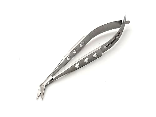 Castroviejo Micro Scissors 3.5", Fenestrated Flat Handle with Extra Sharp Blades Made of Premium Grade Stainless Steel (Angled) - style: Angled