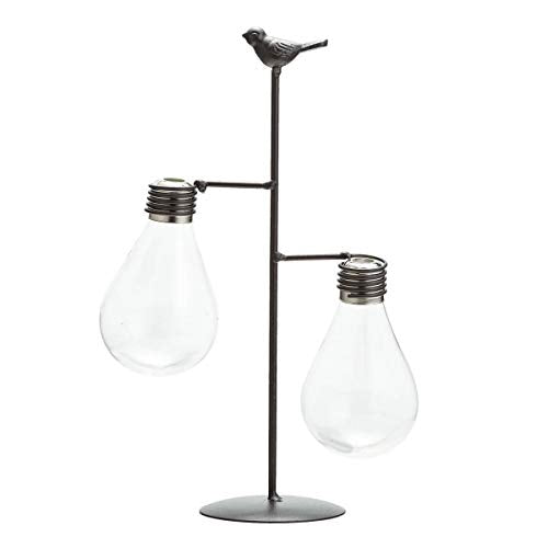 Double Glass Light Bulb Vase Planter Holder, Plant Terrarium, Propagation Station, Metal Stand for Hydroponics Plants Home Garden Wedding Decoration Outdoor Planter Ideas Modern Creative