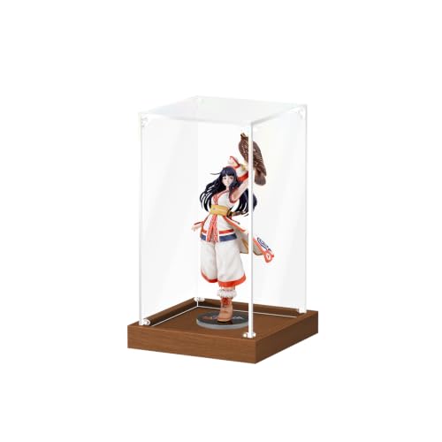 JUJOMAT Clear Acrylic Display Case for Collectibles, 5.5x5.5x9.5 in, Walnut - color: Walnut, size: 5.5 x 5.5 x 9.5 inches