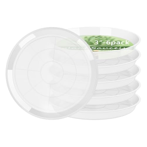 6Pack Plant Saucer, 3 5 7 9 11 13 15 17 19 21 in Plastic Plant Tray | Heavy Duty Plant Drip Trays, Clear Plastic Flower Pot Saucers, Plant Water Catcher Tray for Indoor Outdoor Planters (3 Inch) - size: 3 Inch