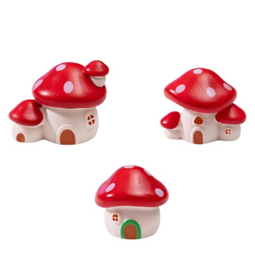 Miniature Resin House Figures Set - Tiny Fairy Garden Buildings & Mushroom Castle for Terrarium, Dollhouse Decor, DIY Landscape Ornaments, Potted Plants (3PCS Cartoon Mushroom Houses)