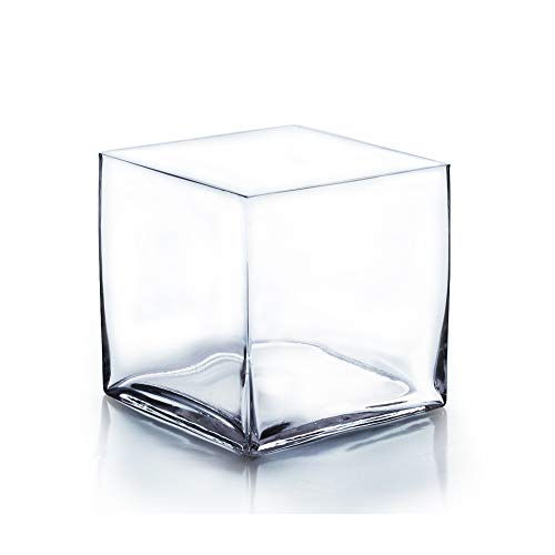 WGV Cube Glass Vase, Candle Holder, 8"x8"x8", Clear Elegant Floral Accent Container Planter Terrarium Storage for Wedding Party Ceremony Event Office Home Decor, 1 Piece - size: 8"