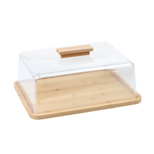 Bamboo Dessert Plate with Base, Clear Cake Tray with Acrylic Cover