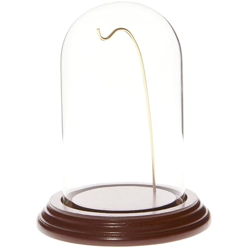 Plymor 3" x 5" Watch Glass Display Dome Cloche (Walnut Veneer Base & Gold Wire) - color: Walnut Base / Gold Wire