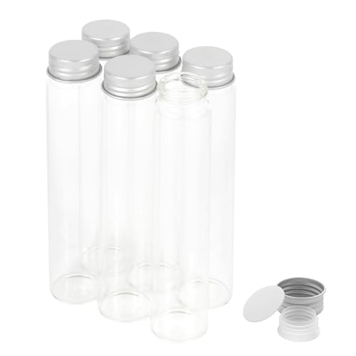 50ml Glass Clear Test Tubes with Screw Caps and Plastic Stoppers, Liquid Sample Vials, Leak-Proof Flat Test Tubes, 6PCS - color: with Screw Caps, size: 50ml