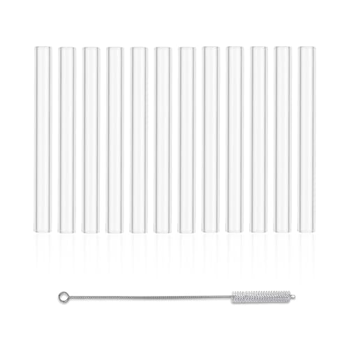 12 Pcs 5 Inch Borosilicate Glass Tubes, 12mm Diameter 1.5mm Thickness Glass Tubing, Fire Polished Smooth Edges with Cleaning Brush for Lab & DIY Crafts - size: 5 inches