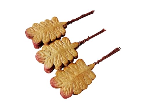 Ploen 25 pcs Copper Brown Leaves Ferns Mulberry Paper Leaves with Wire Stems Fern2 Leaf Mulberry Paper Craft Supplies Scrapbooking Embellishments for so Many Card DIY Craft Projects Leaves258