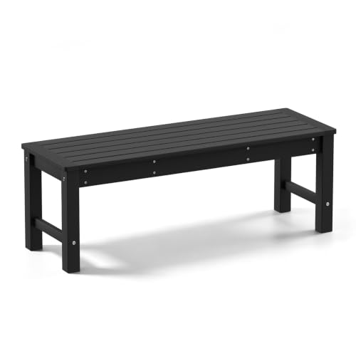Psilvam HDPE Outdoor Bench, 2-Person Backless Garden Bench, Black | Low Maintenance Patio Furniture, Weatherproof & Fade-Resistant Bench for Yard, Balcony, and Porch - color: Black(hdpe), size: 1 pack