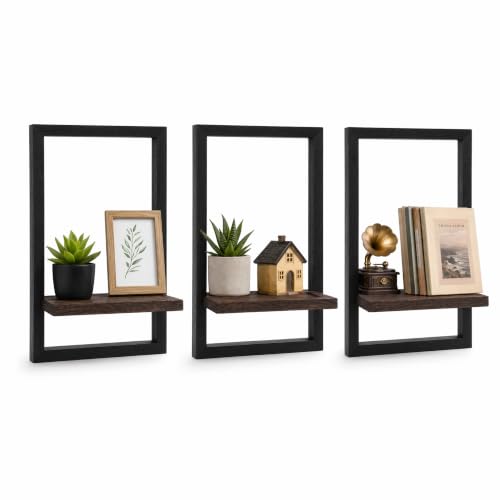 Wall Plant Holder for Indoor Plants, Wooden Wall Planter Shelf, Picture Frame Hanging Plant Shelf, Window Plant Shelves for Succulents, Air Plants & Small Pots, Farmhouse Home Wall Decor, 3 Pack