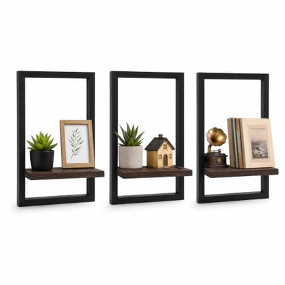 Wall Plant Holder for Indoor Plants, Wooden Wall Planter Shelf, Picture Frame Hanging Plant Shelf, Window Plant Shelves for Succulents, Air Plants & Small Pots, Farmhouse Home Wall Decor, 3 Pack
