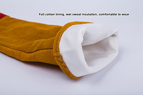 23.6 Inch Long Sleeves Leather Welding Gloves for Men, Heat Resistant Barbecue Stove Fire Gloves, Puncture Resistant Gloves for Garden and Animal Handling, Tool Gifts for Men Welders
