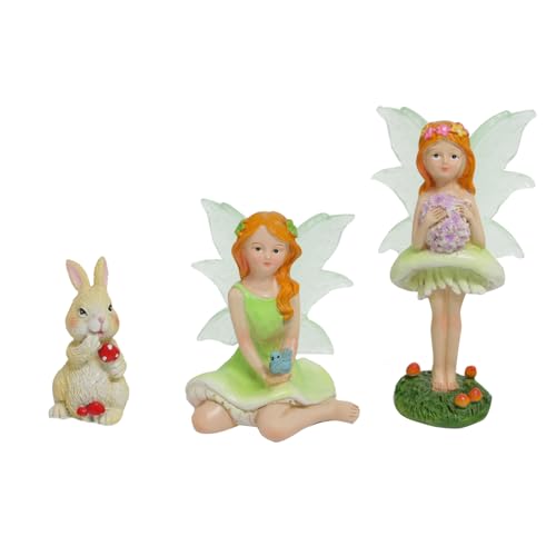 Mushroom Garden Miniatures Fairies Luminous Wings, Mini Garden Figurine Set Fairies Statues with a Rabbit for Outdoor Garden Yard Lawn Home Decor Lovely Resin Fairy Angel Accessories 3 PCS - size: 3 pcs