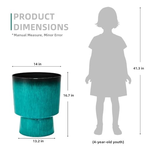 16.8" Planters for Outdoor Plants, Large Urn Flower pots S/2 - color: 16.8"-teal Glazed & Black Rim