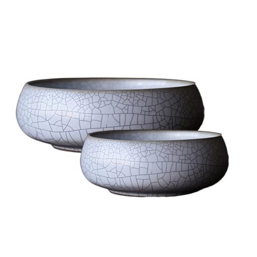 Lotus Bowl Planter 2 Pack, 7.5in & 6.5in, Shallow Vase | Hydroponic Bowl, Ikebana Bowl, Shallow Vase, Drainage-Free, for Lotus Seeds, Water Lilies, Succulents - color: Kiln Split